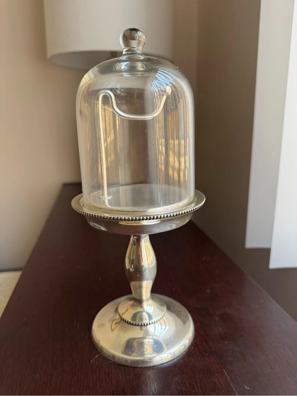 Pottery Barn Clear Glass Cloche with Silver Pedestal
